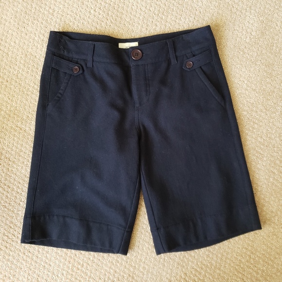 Navy lined woolen walking shorts - Picture 1 of 3